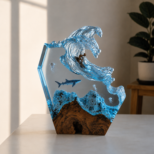 Ocean Surfing Whale Resin Lamp