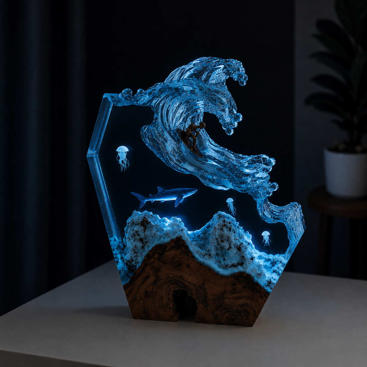 Ocean Surfing Resin Lamp